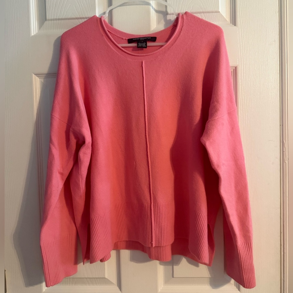 French Connection Pink Knit Sweater Crew Neck Side Slit Size‎ M